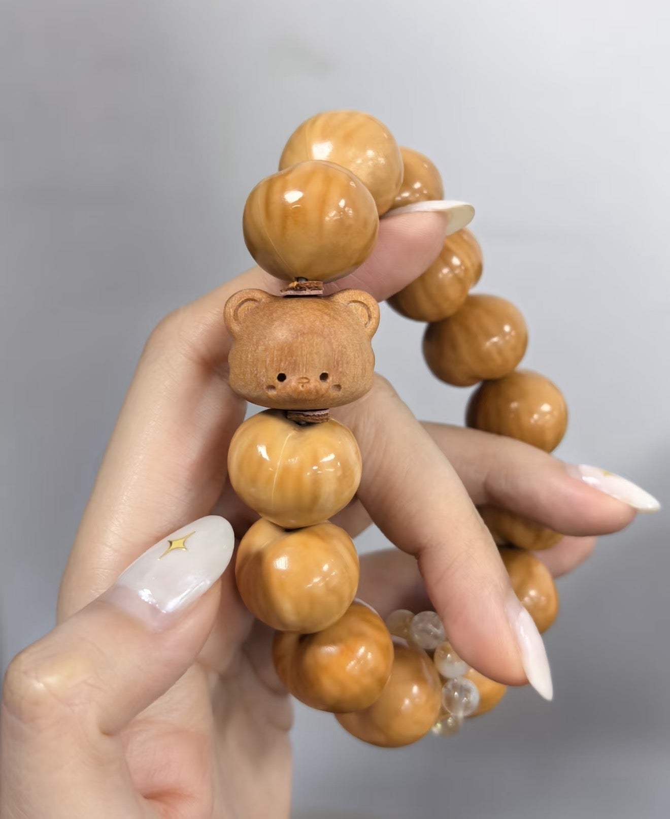Hand-Carved Sandalwood Bear & Cat Beads