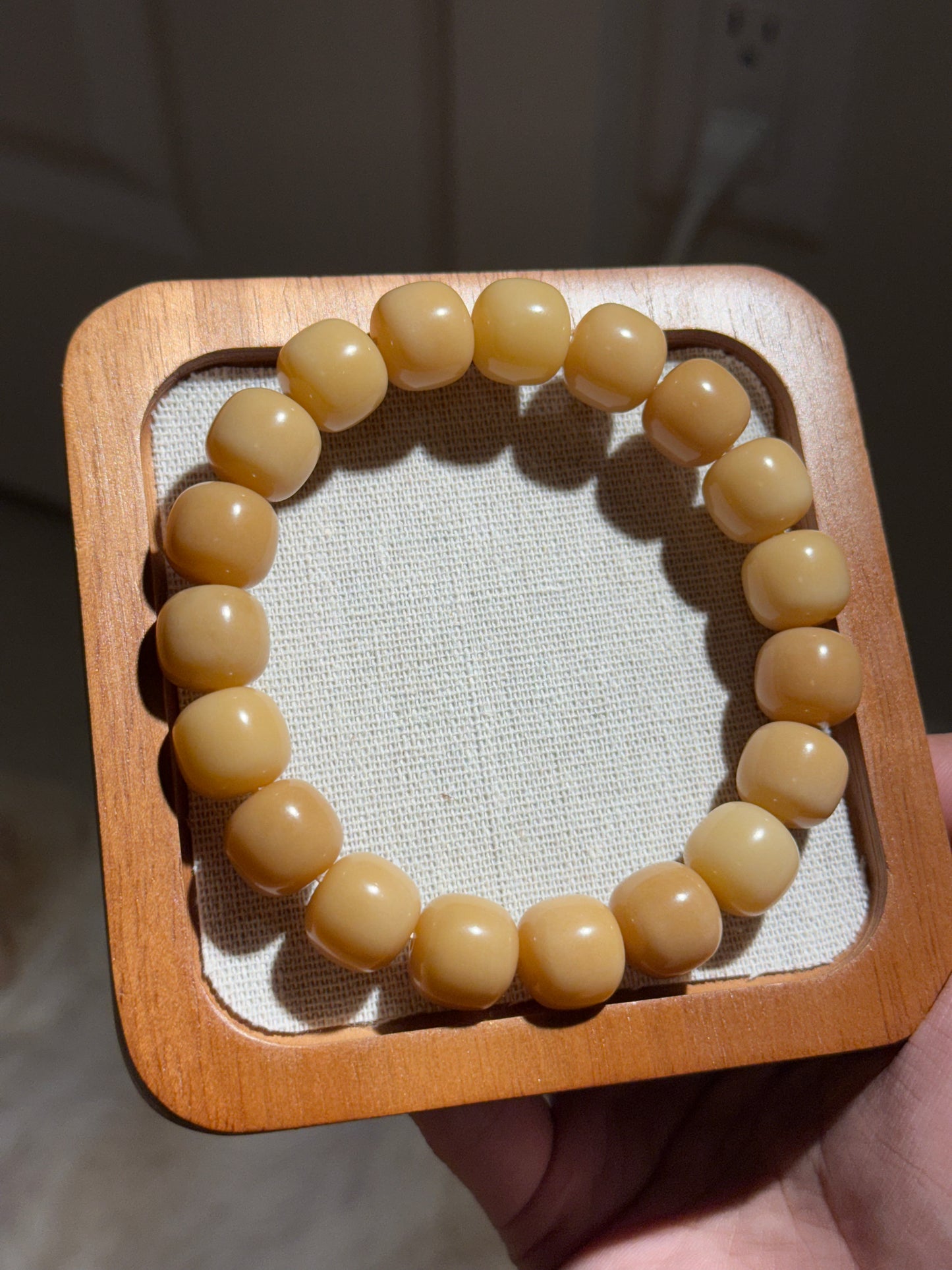 ๐บ Golden Calm โ Natural Bodhi Root Bracelet (Machine-Polished, 14mm)