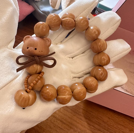 Hand-Carved Sandalwood Bear & Cat Beads