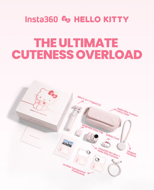 Insta360 GO Ultra × Hello Kitty Edition Small 4K Wearable Vlogging Camera
53g Ultralight Hands-Free POV Cam, 1/1.28" Sensor, 200 Min Battery Life, Magnetic Wearable Pink Action Camera