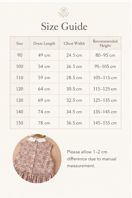 Liberty-Style Floral Cotton Dress with Peter Pan Collar – Girls’ 100% Cotton Sleeveless Dress (Sizes 90–150)