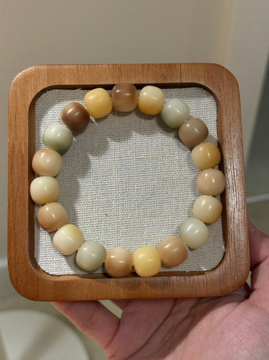 🌈 Mist Harmony — Multitone Bodhi Root Bracelet (Hand-Polished Dry Finish, 13mm)