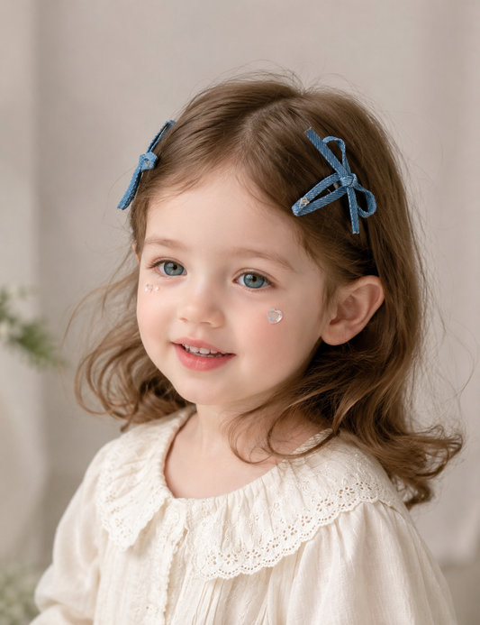 Denim Bow Hair Clips for Girls – Cute Blue Jean Ribbon Barrettes, Toddler & Baby Hair Accessories for Everyday Wear