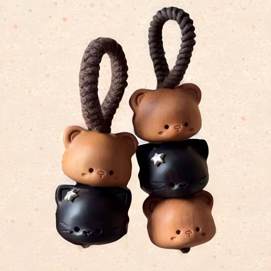 Hand-Carved Sandalwood Bear & Cat Beads
