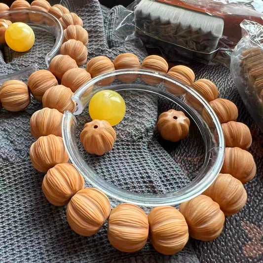 Handmade Pumpkin-Textured Walnut Bracelet